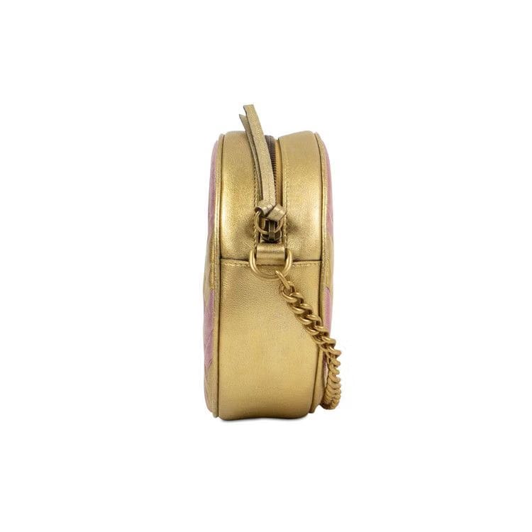 Gucci GG Marmont Mini Round Shoulder Bag Gold/Pink