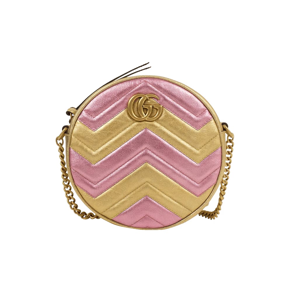 Gucci GG Marmont Mini Round Shoulder Bag Gold/Pink