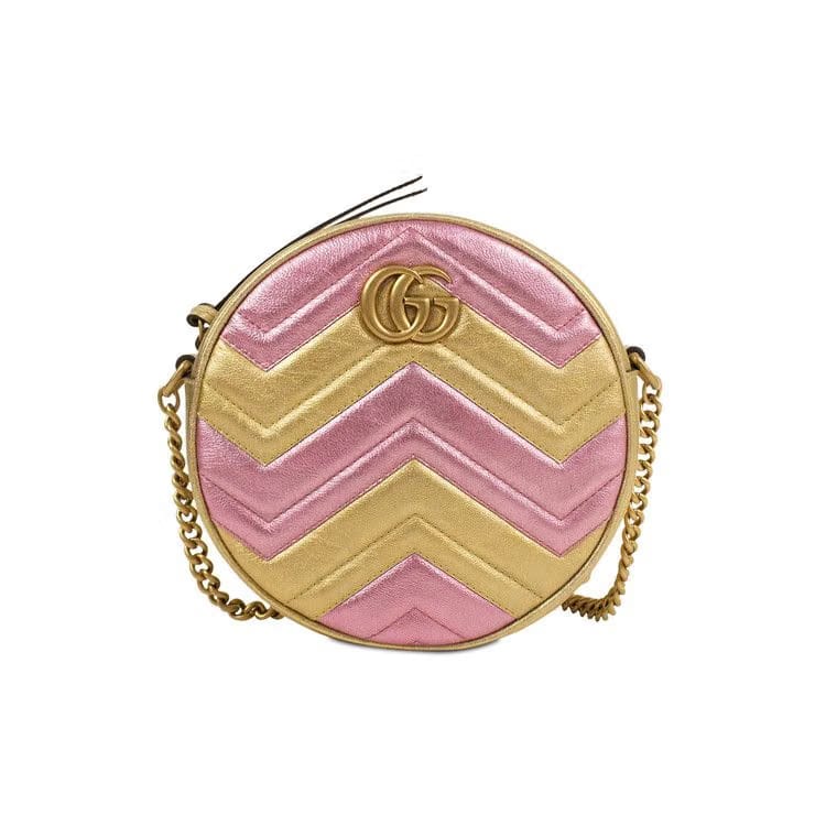 Gucci GG Marmont Mini Round Shoulder Bag Gold/Pink