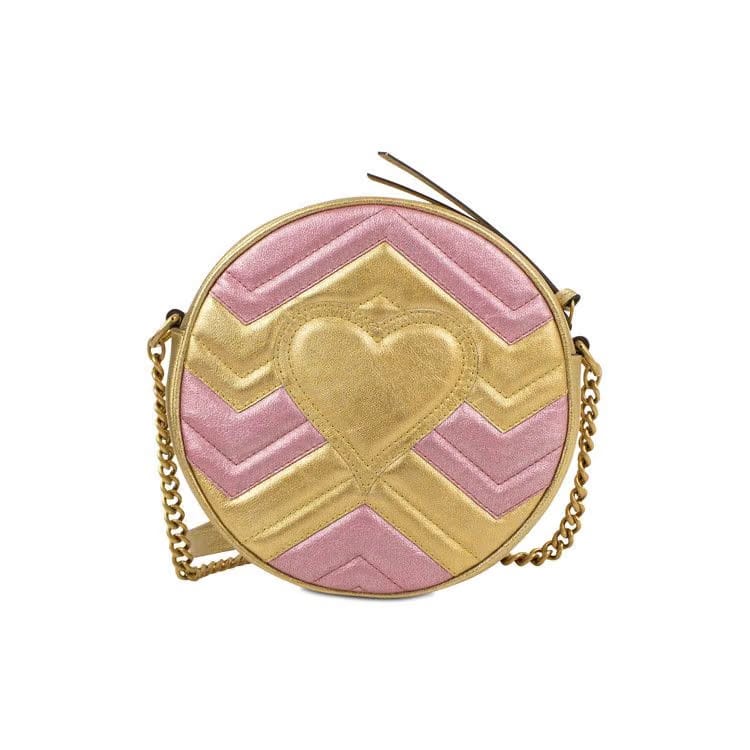 Gucci GG Marmont Mini Round Shoulder Bag Gold/Pink