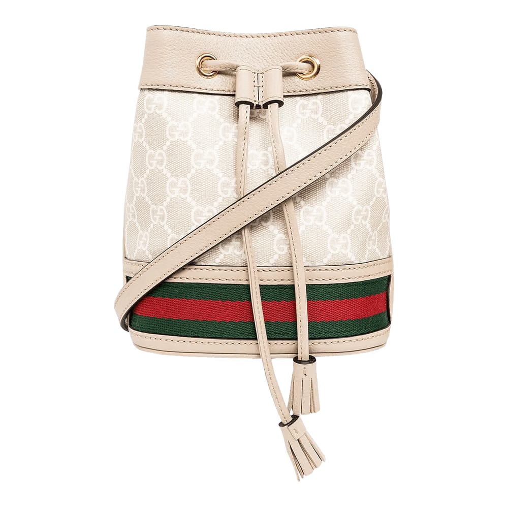 Gucci Ophidia Mini GG Bucket Bag Beige/White