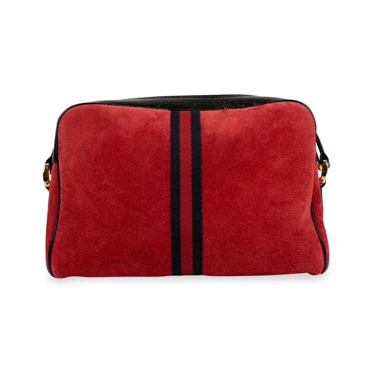 Gucci Red Suede With Black Patent Leather Retro Ophidia Shoulder Bag Red