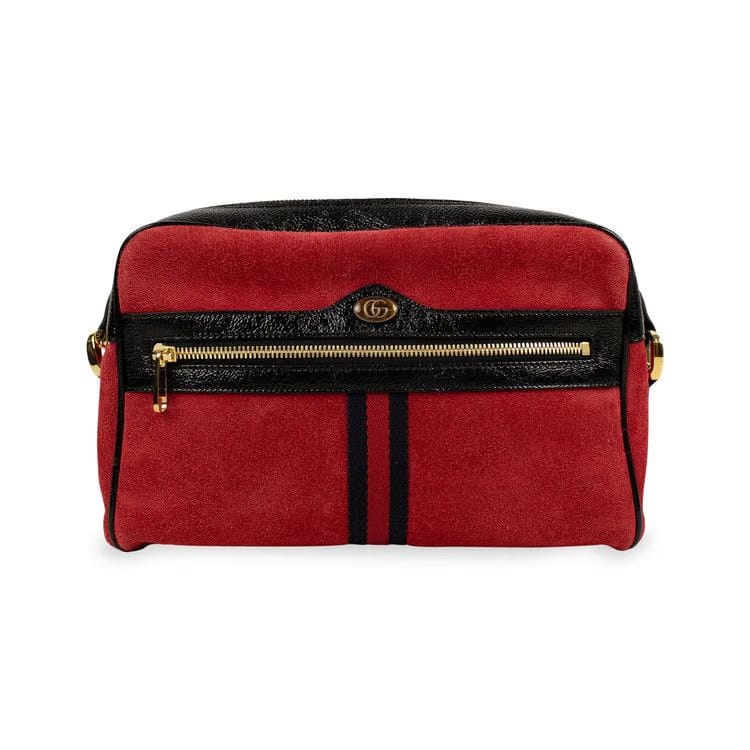 Gucci Red Suede With Black Patent Leather Retro Ophidia Shoulder Bag Red