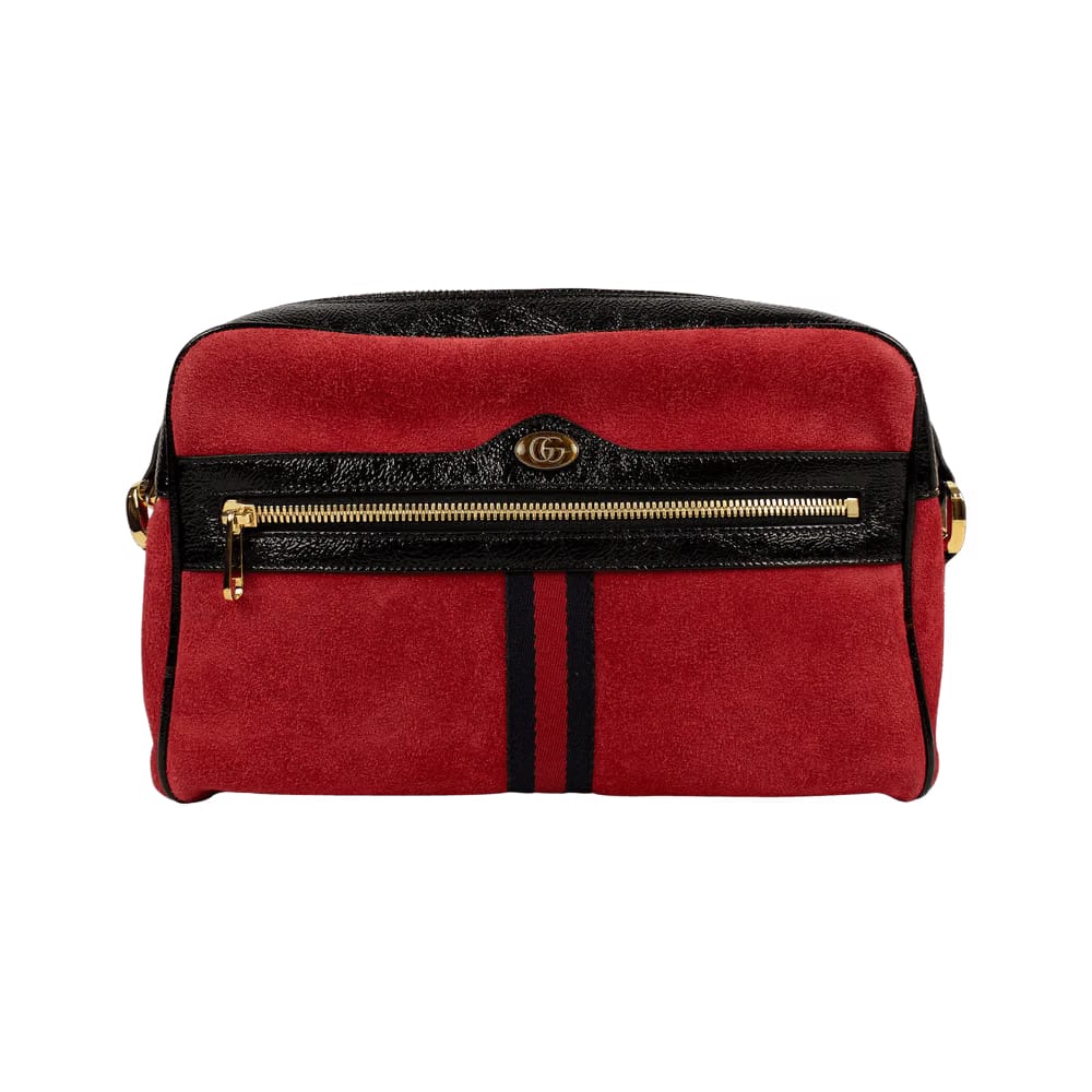 Gucci Red Suede With Black Patent Leather Retro Ophidia Shoulder Bag Red