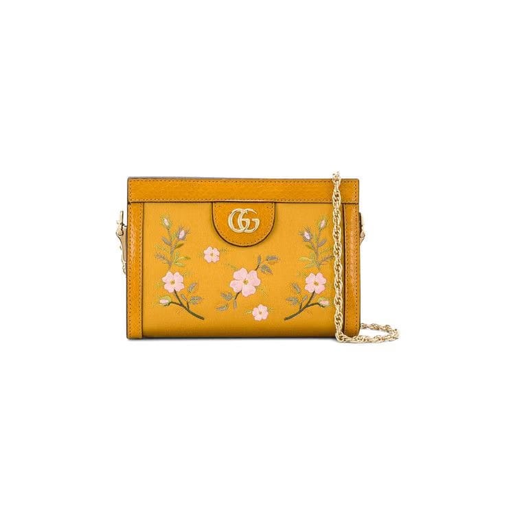 Gucci Floral Embroidered Shoulder Bag Senape Multic/Senape
