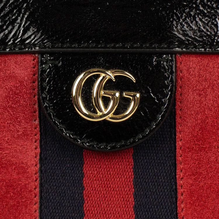 Gucci Suede With Patent Leather Ophidia Small Shoulder Bag Red