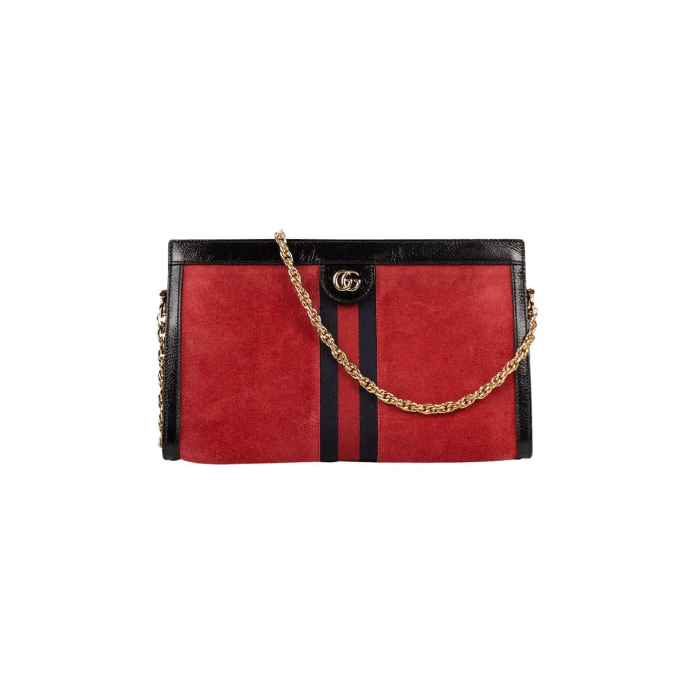Gucci Suede With Patent Leather Ophidia Small Shoulder Bag Red