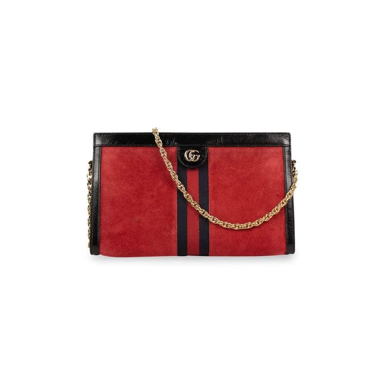 Gucci Suede With Patent Leather Ophidia Small Shoulder Bag Red