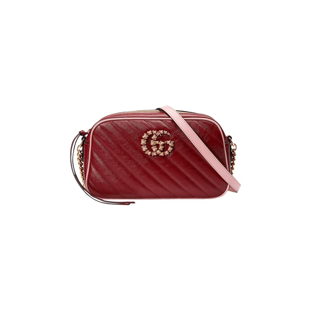Gucci GG Marmont Small Shoulder Bag Dark Red/Pastel Pink
