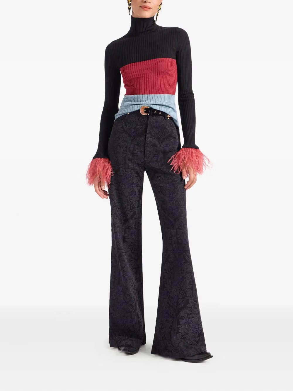 feather-trimmed ribbed top