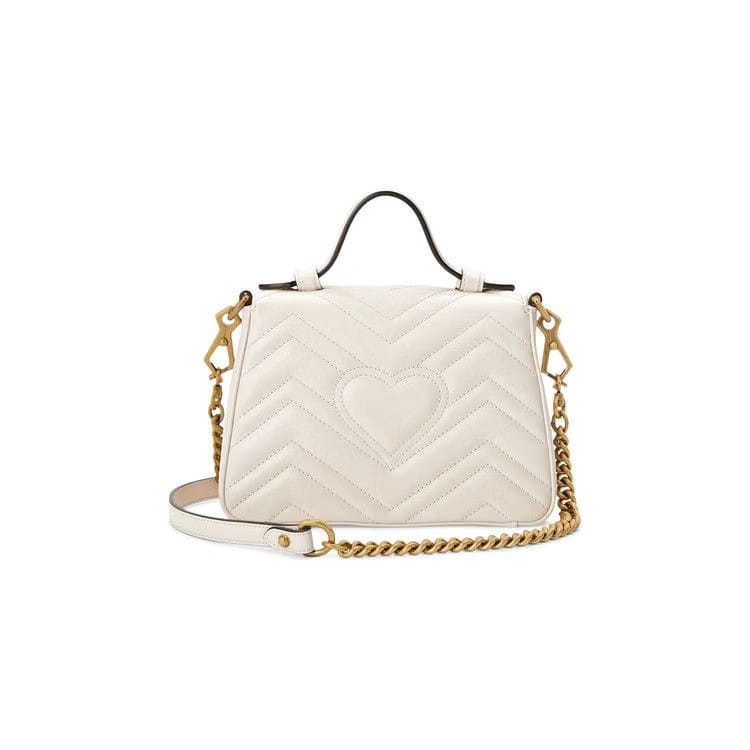 Gucci Chevron Leather GG Marmont Mini Top Handle Bag White