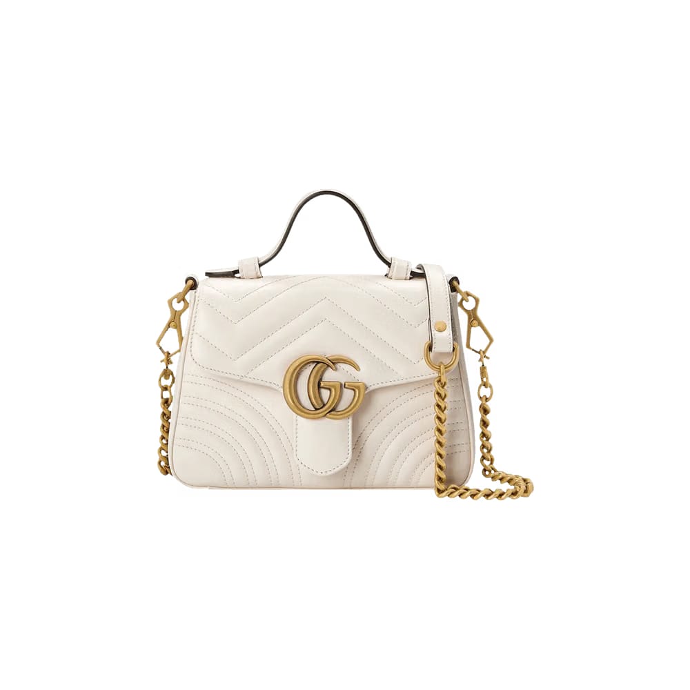 Gucci Chevron Leather GG Marmont Mini Top Handle Bag White