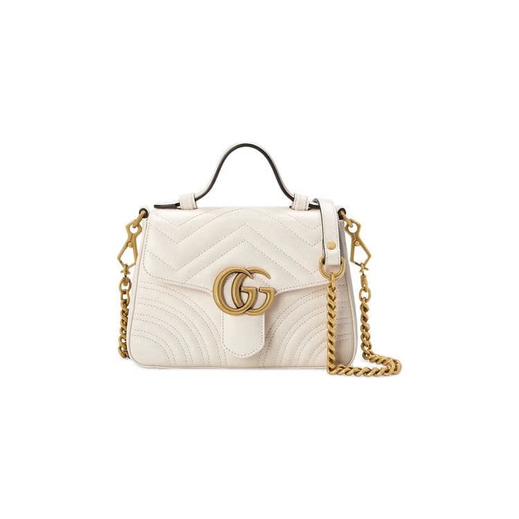 Gucci Chevron Leather GG Marmont Mini Top Handle Bag White