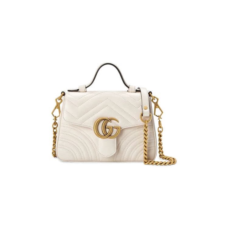 Gucci Chevron Leather GG Marmont Mini Top Handle Bag White