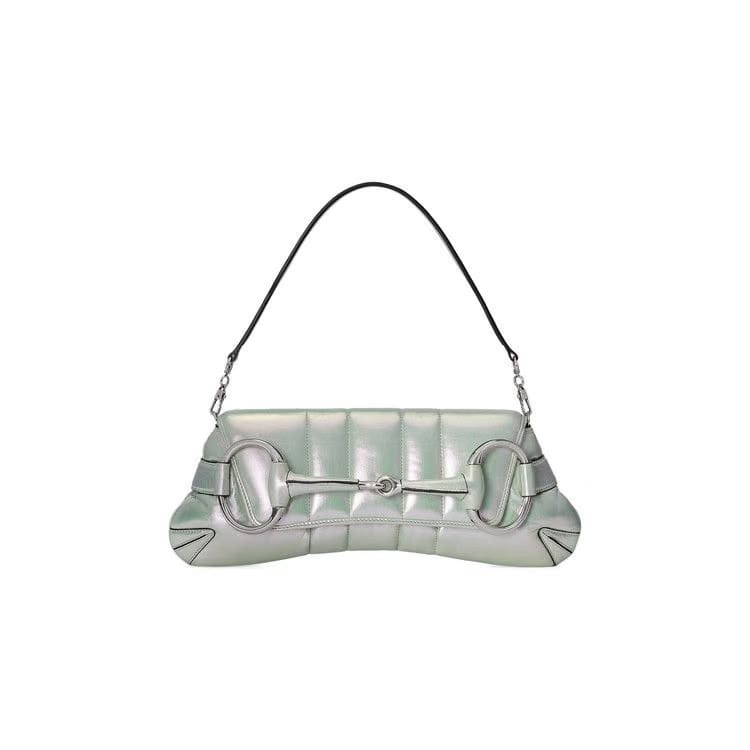 Gucci Horsebit Chain Medium Shoulder Bag Green Iridescent