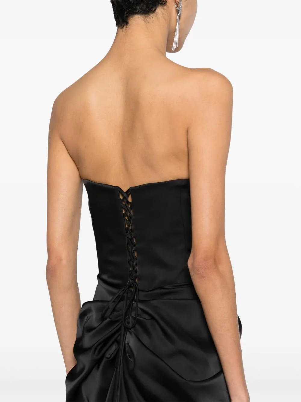 corset-style satin gown