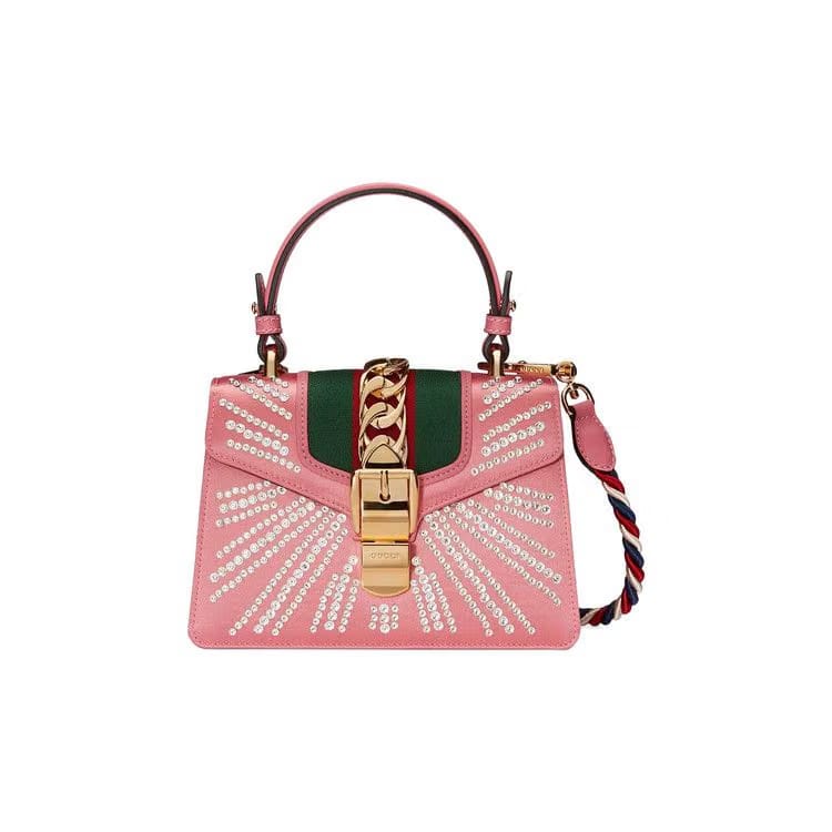 Gucci Sylvie Crystal Mini Top Handle Bag Pink