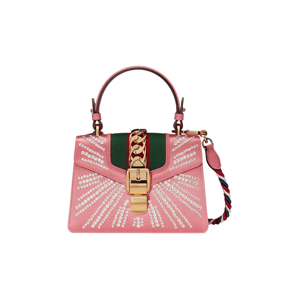 Gucci Sylvie Crystal Mini Top Handle Bag Pink