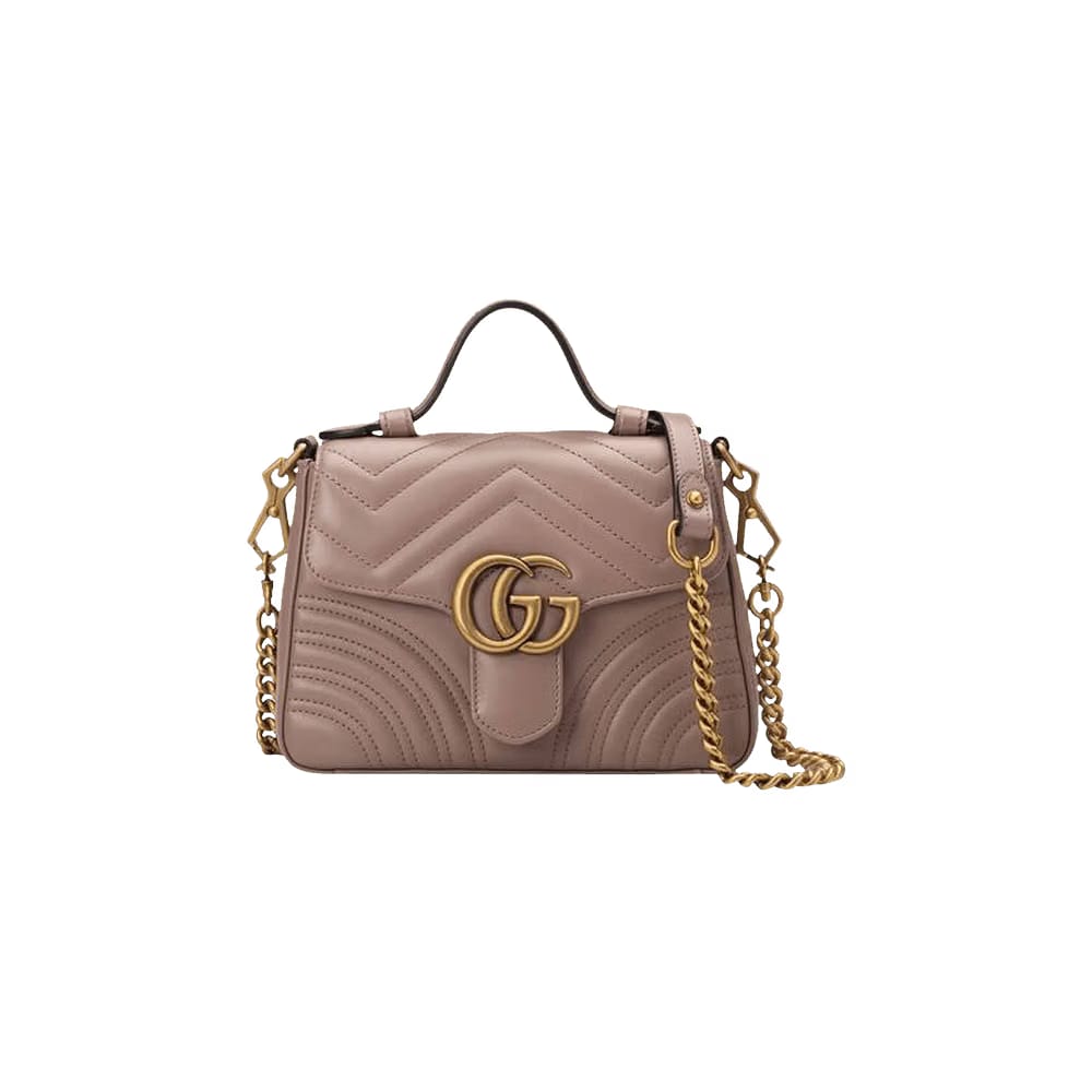 Gucci Chevron Leather GG Marmont Mini Top Handle Bag Porcelain Rose
