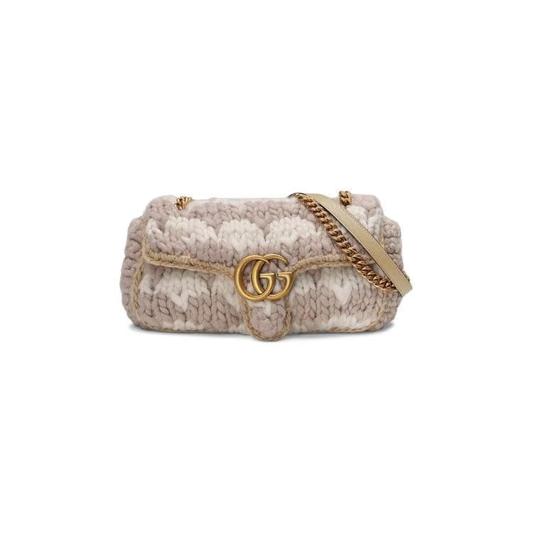Gucci GG Marmont Small Houndstooth Shoulder Bag White/Rose Pink