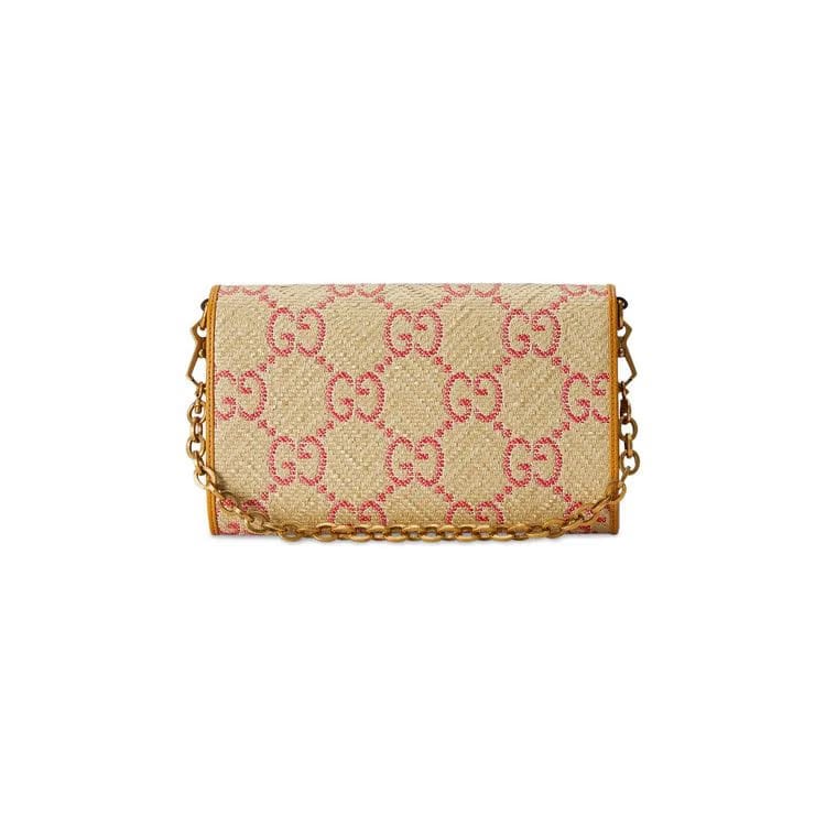 Gucci Horsebit 1955 Raffia Effect Small Bag Natural/Bright Hibiscus