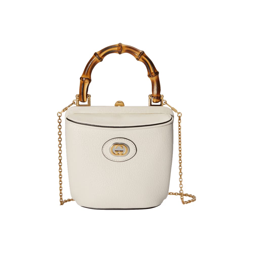 Gucci Mini Bamboo Bucket Bag With Chain Mystic White