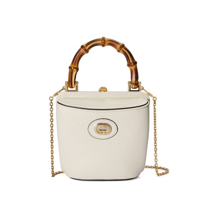 Gucci Mini Bamboo Bucket Bag With Chain Mystic White
