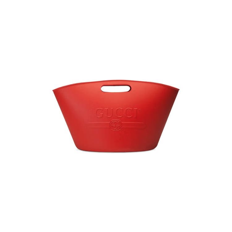 Gucci Logo Embossed Rubber Tote Red