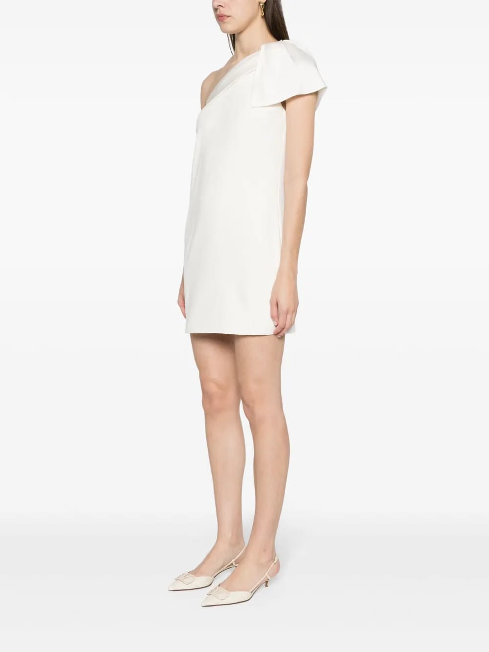 crepe one-shoulder mini dress