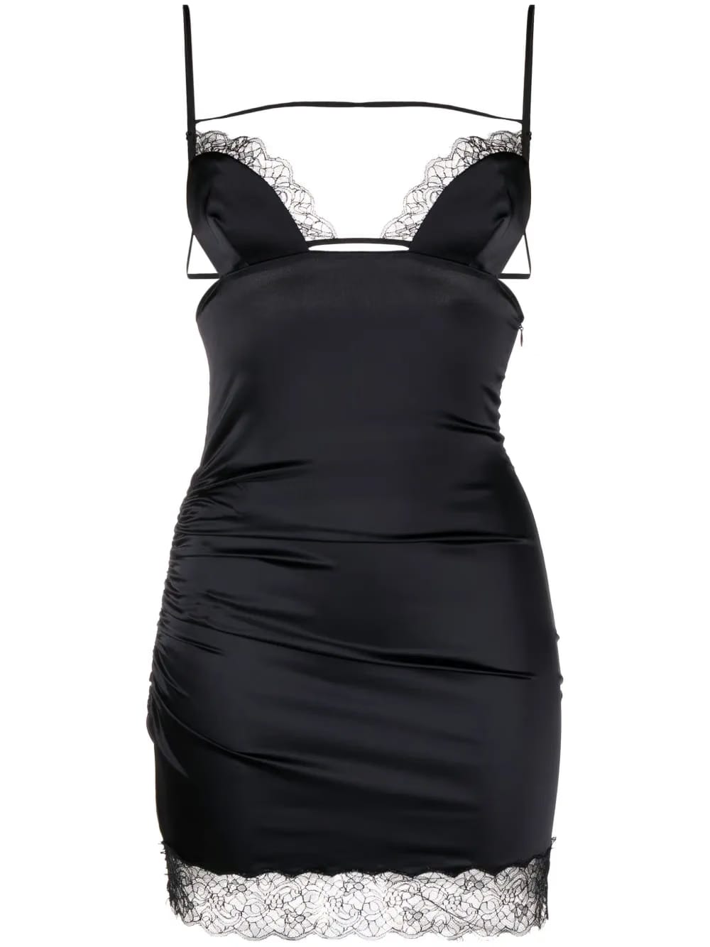 lace-trim satin minidress