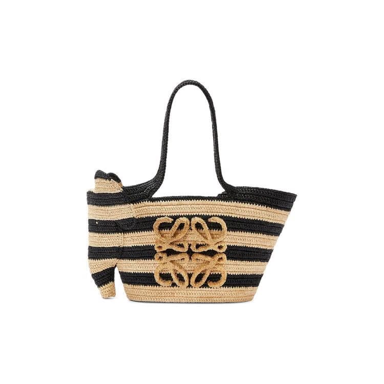 Loewe Elephant Basket Stripes Small Bag Natural/Black