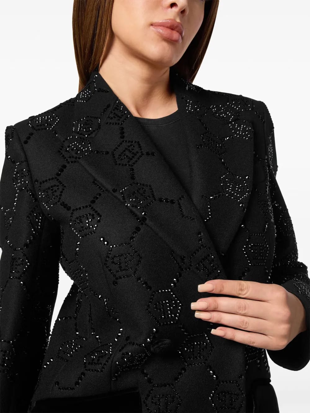 monogram crystal double-breasted coat