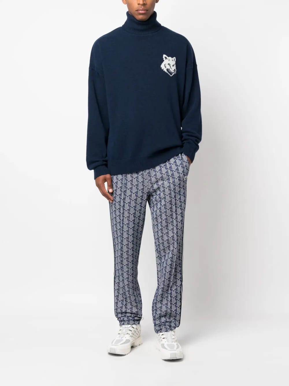 intarsia-knit fox-head wool jumper