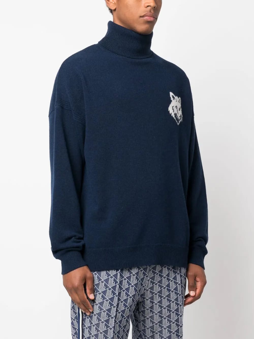 intarsia-knit fox-head wool jumper