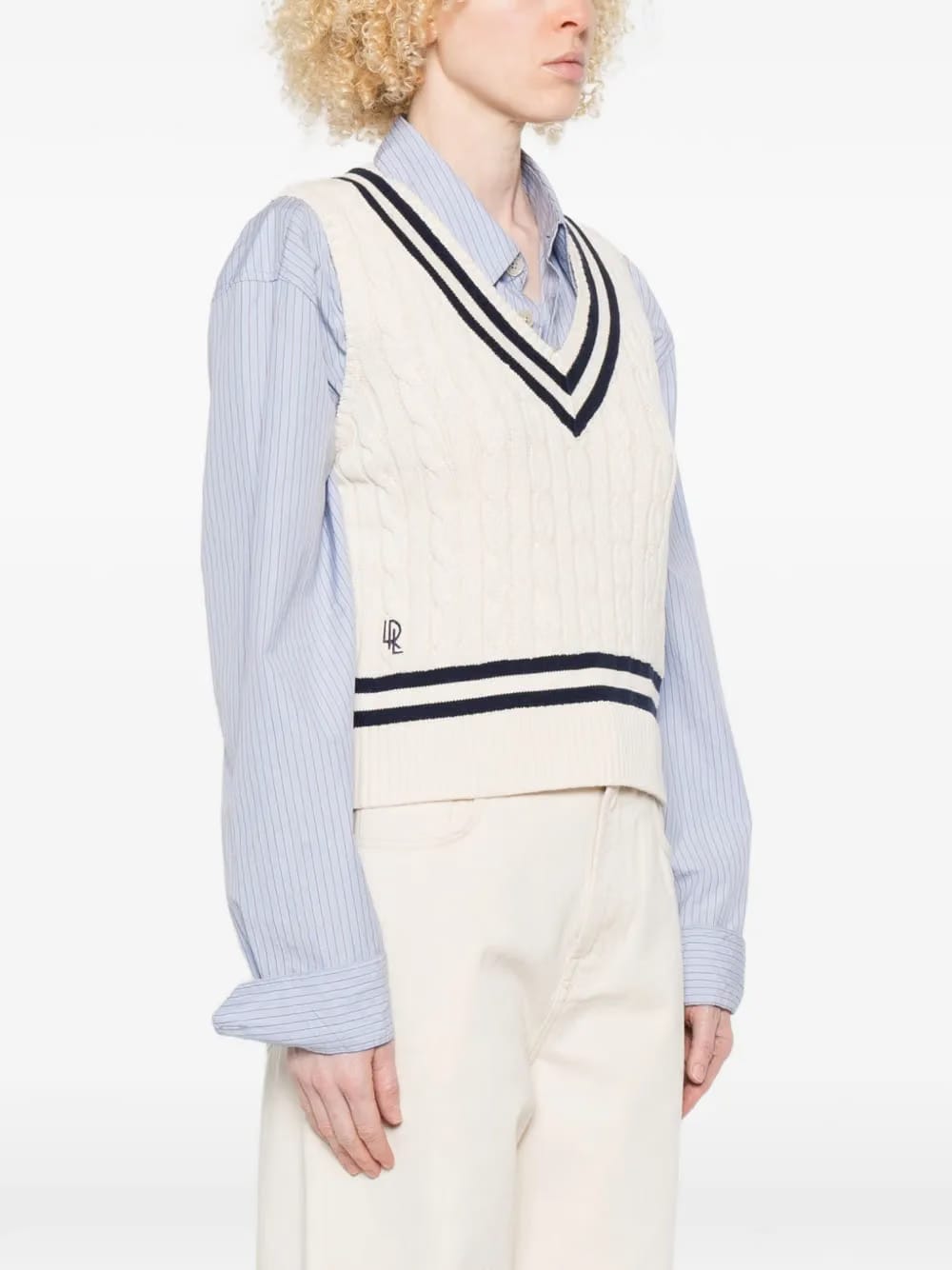striped V-neck vest