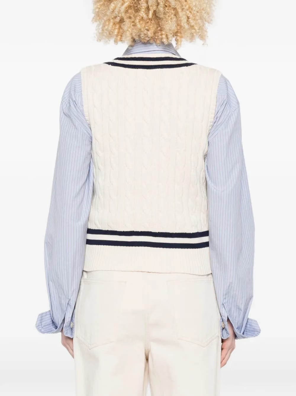 striped V-neck vest