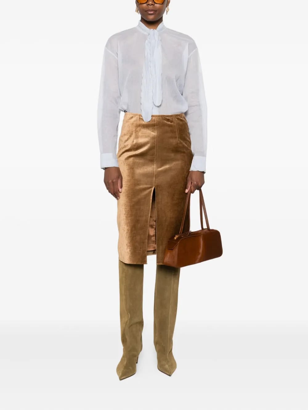 bow-collar cotton shirt