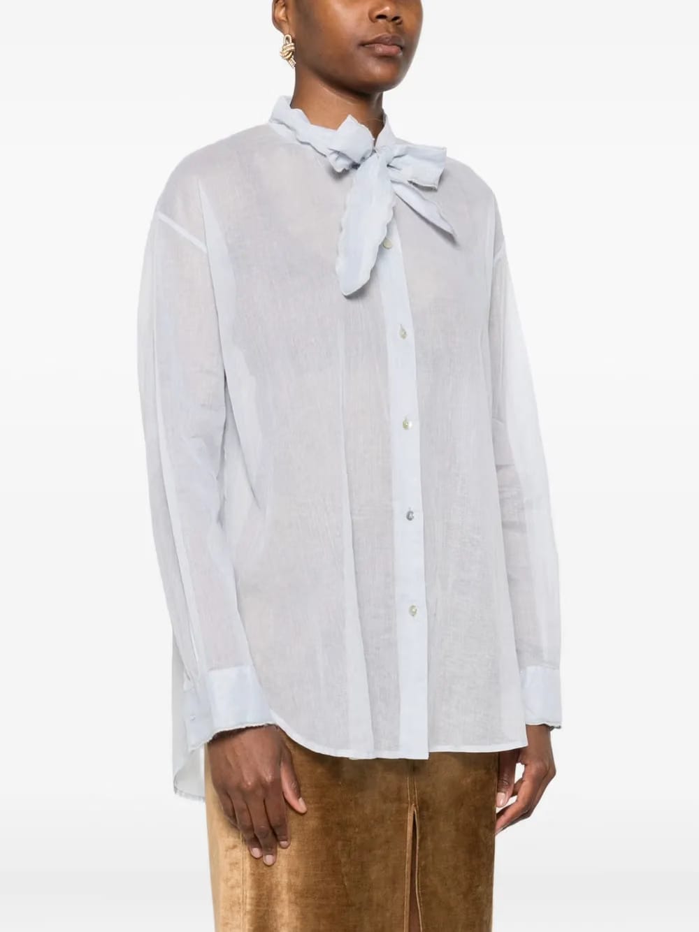bow-collar cotton shirt