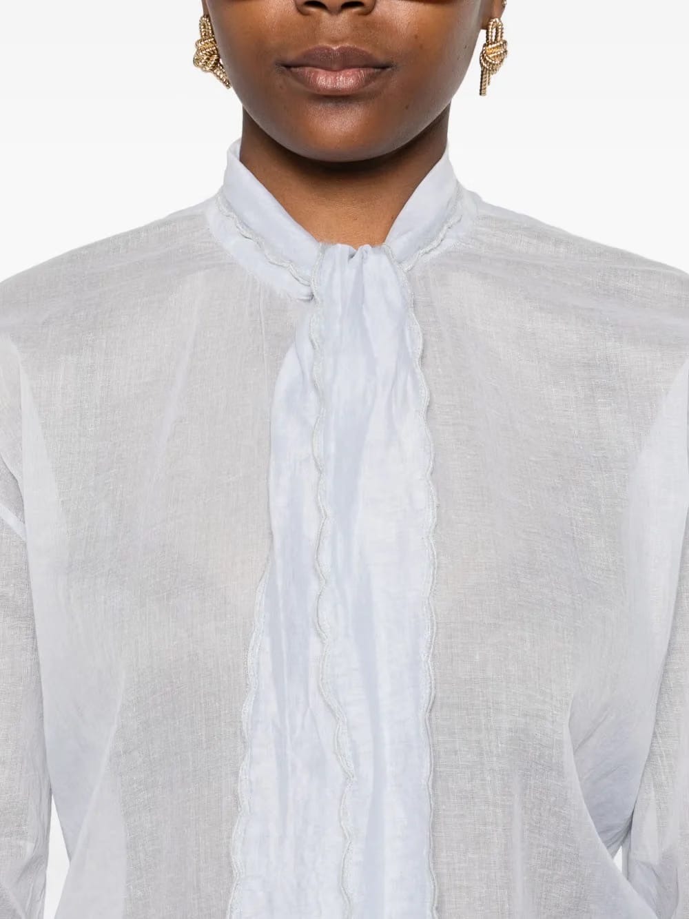 bow-collar cotton shirt