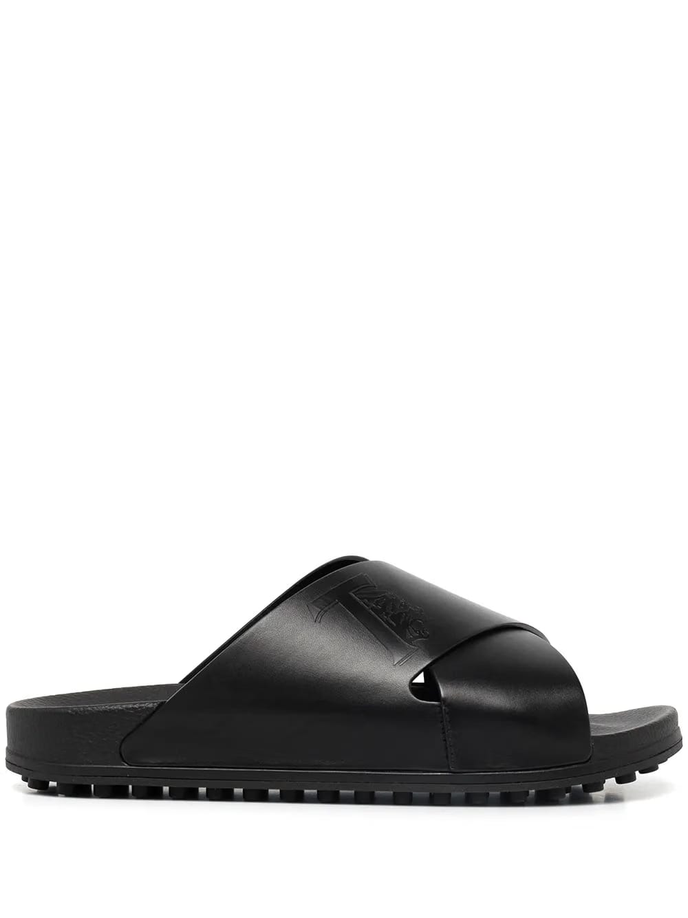 logo-debossed leather slides