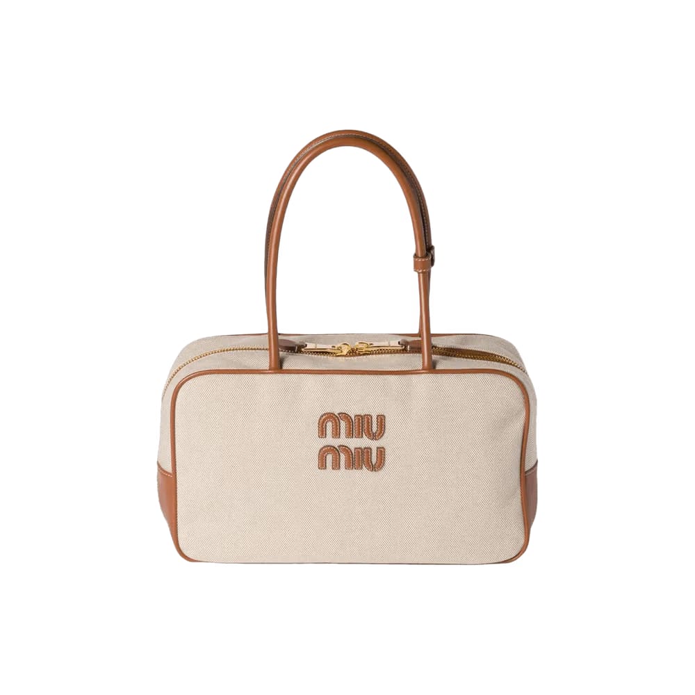 Miu Miu Contrast Beau Canvas Bag Beige/Brandy