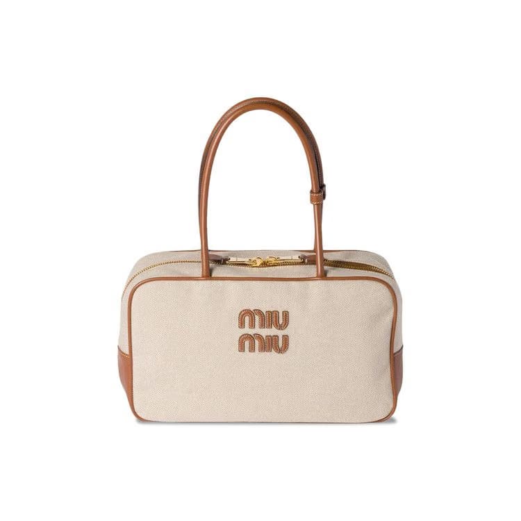 Miu Miu Contrast Beau Canvas Bag Beige/Brandy