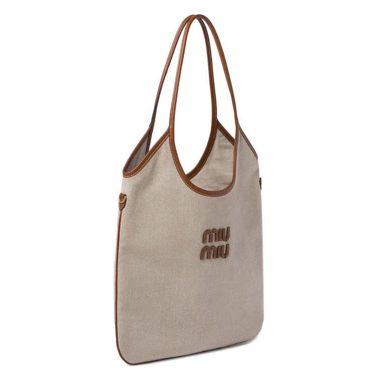 Miu Miu Canvas Shopping Bag Beige/Brandy