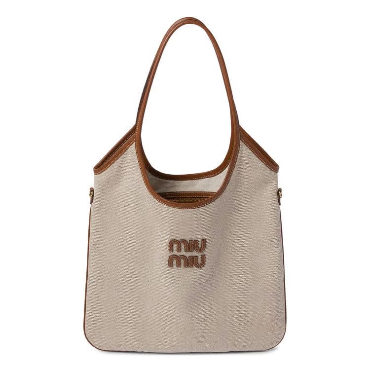 Miu Miu Canvas Shopping Bag Beige/Brandy