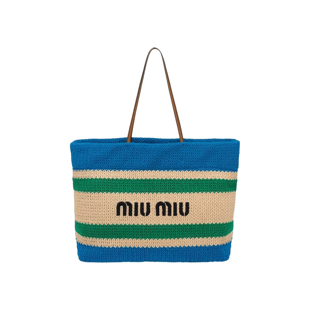 Miu Miu Raffia Tote Bag Beige/Light Blue