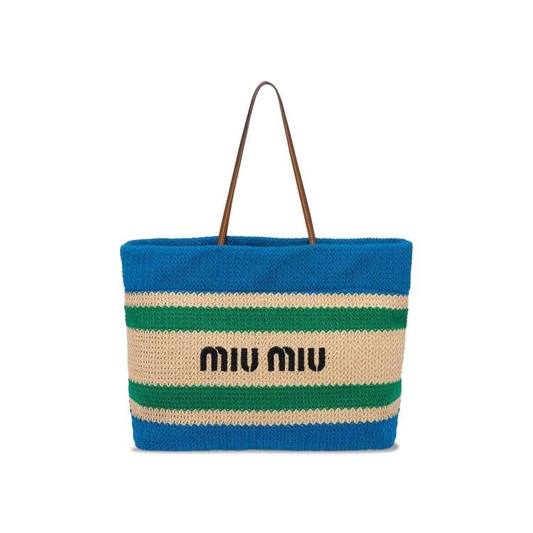 Miu Miu Raffia Tote Bag Beige/Light Blue