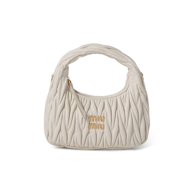 Miu Miu Wander Matelassé Nappa Leather Hobo Bag White