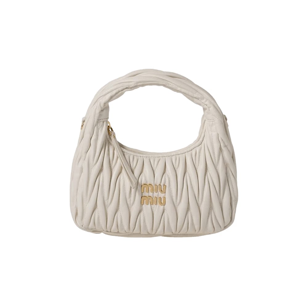 Miu Miu Wander Matelassé Nappa Leather Hobo Bag White