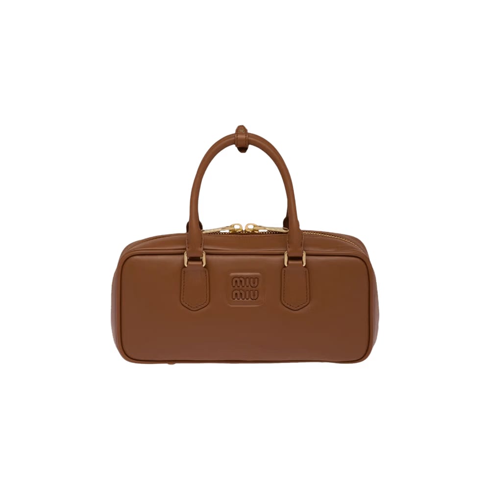 Miu Miu Leather Top Handle Bag Cognac