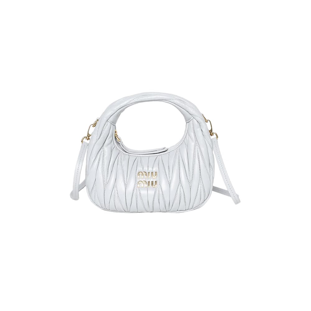 Miu Miu Wander Matelassé Nappa Leather Hobo Mini Bag Cornflower